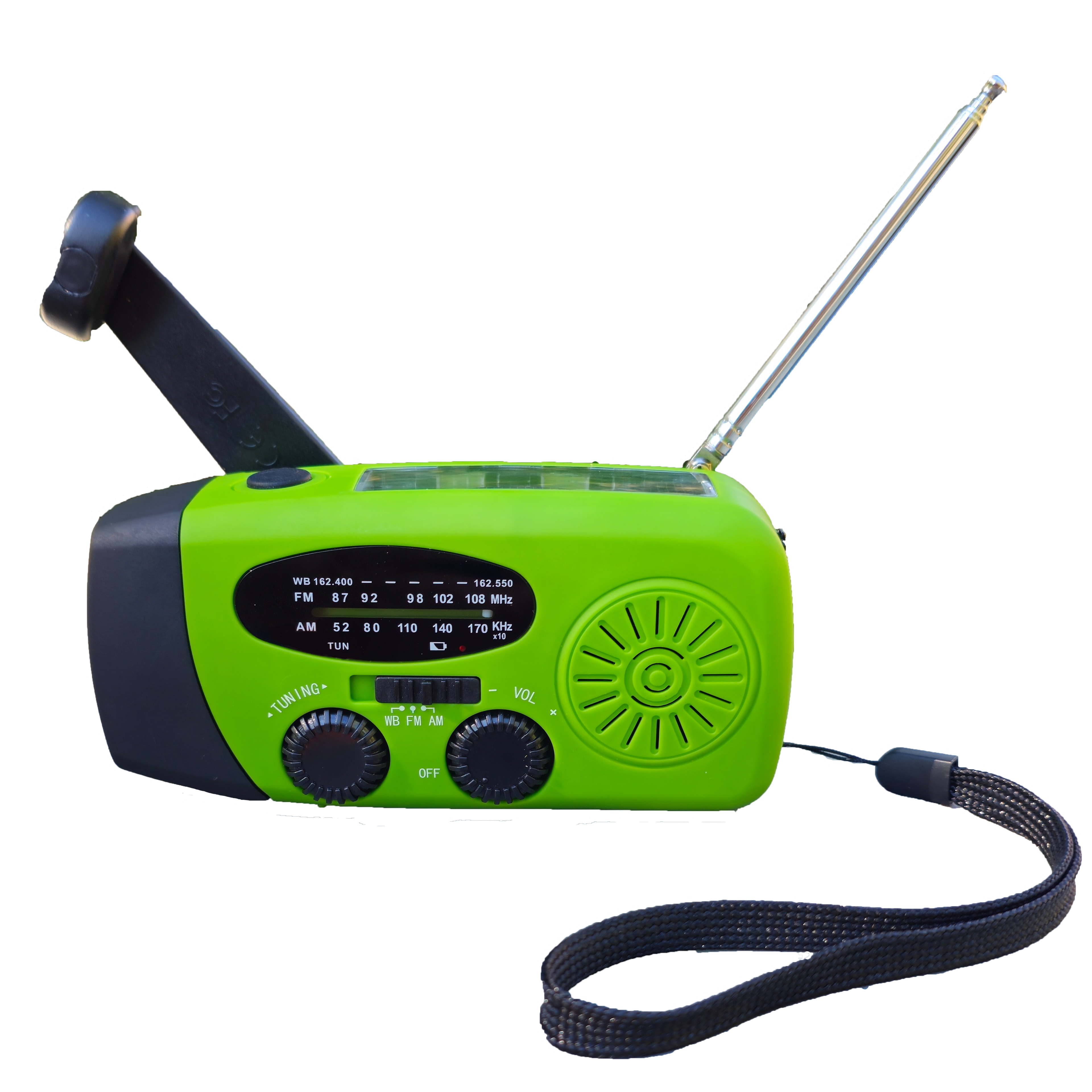Hand Crank Radio Emergency Power Bank with Light - 2300mAh Green