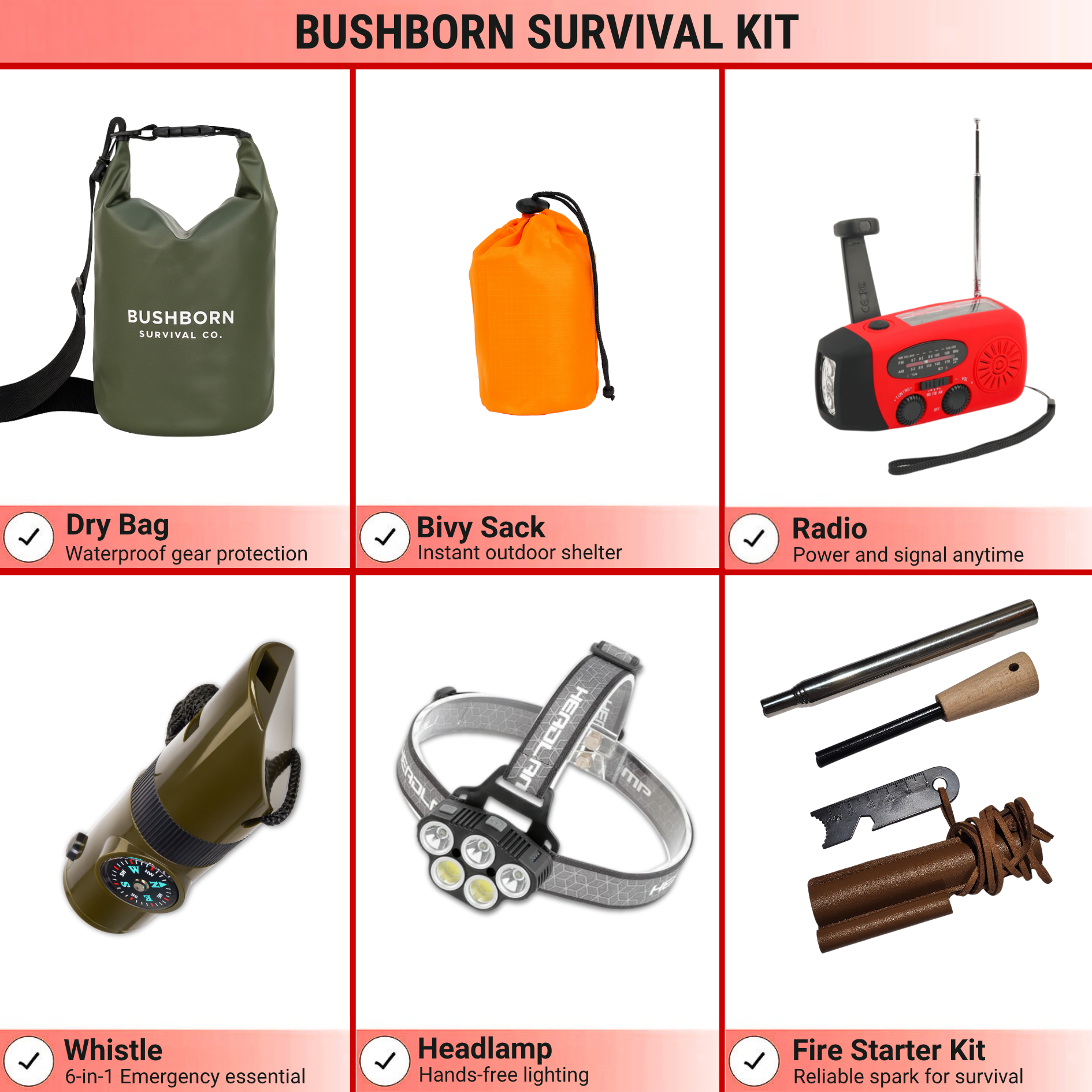 Bushborn Survival Kit - Emergency Red