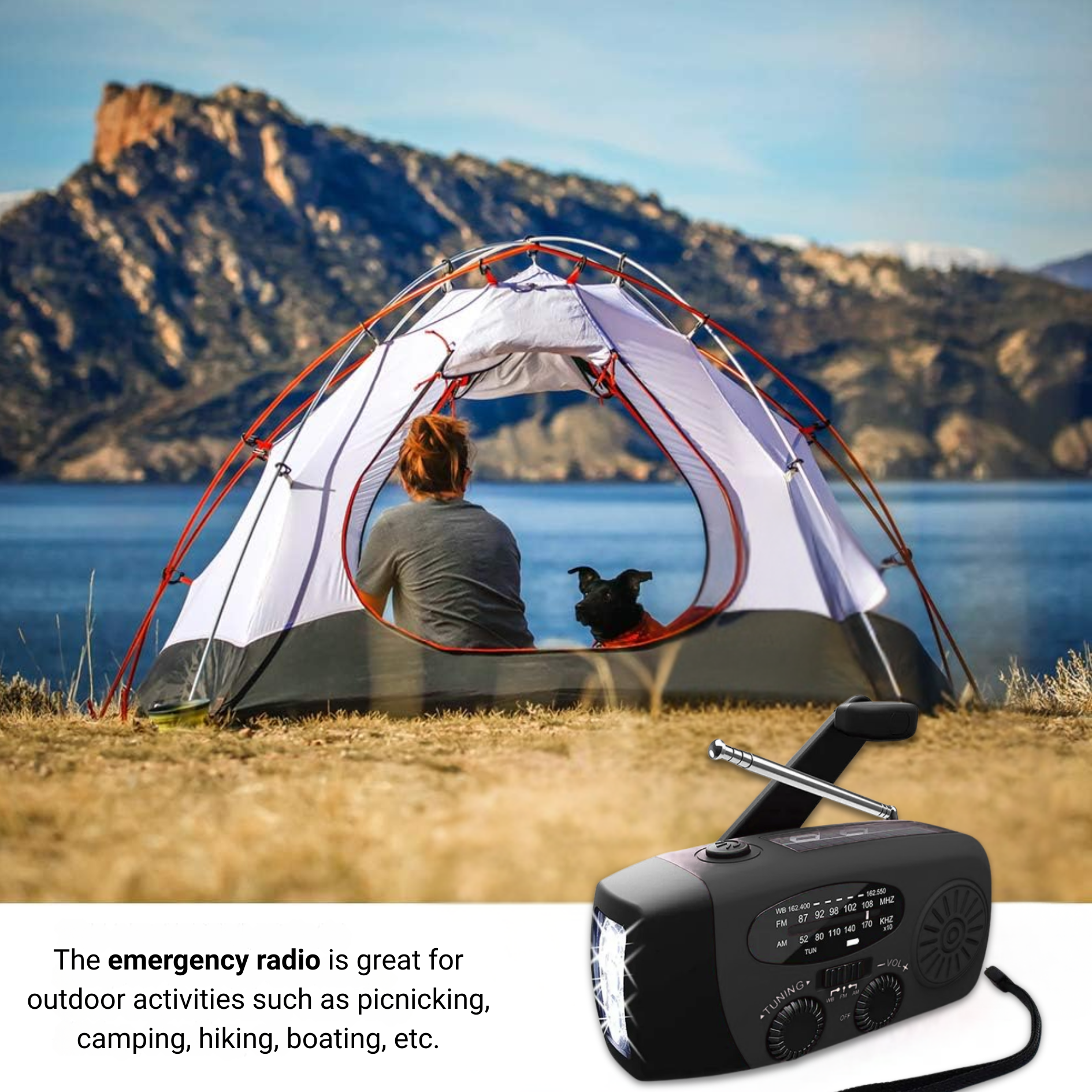 Hand Crank Radio Emergency Power Bank with Light - 2000mAh