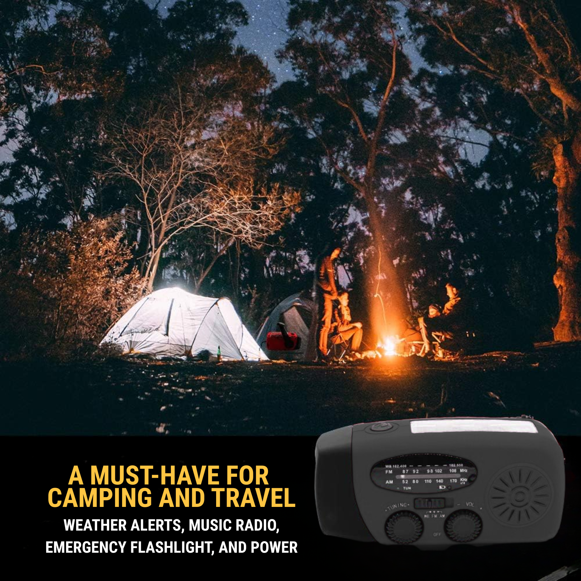 Hand Crank Radio Emergency Power Bank with Light - 2000mAh