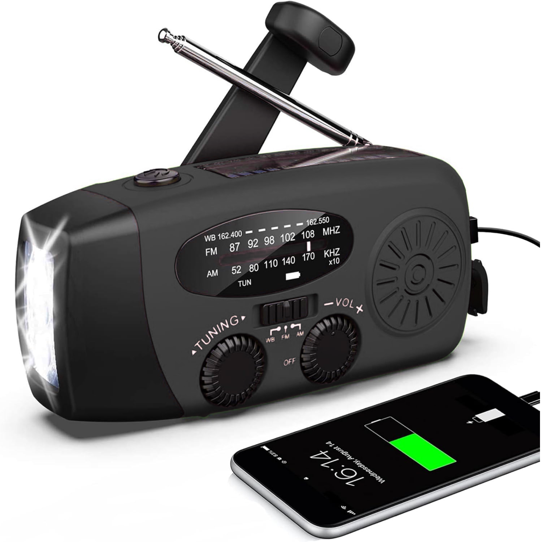 Hand Crank Radio Emergency Power Bank with Light - 2000mAh