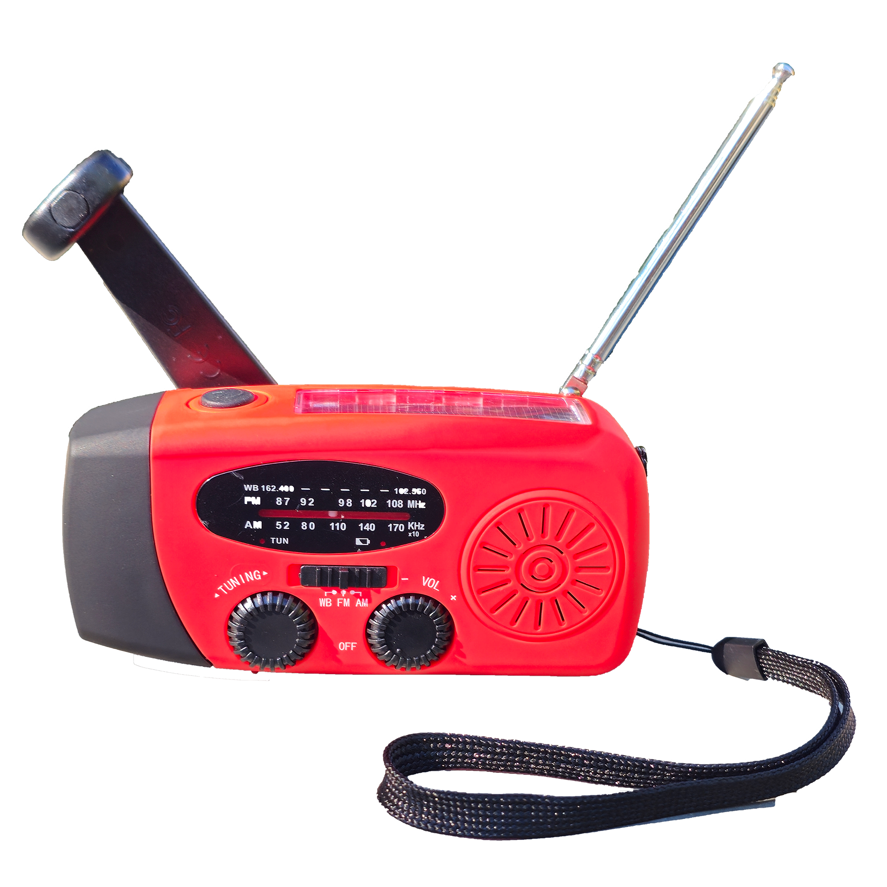 Hand Crank Radio Emergency Power Bank with Light - 2300mAh Red