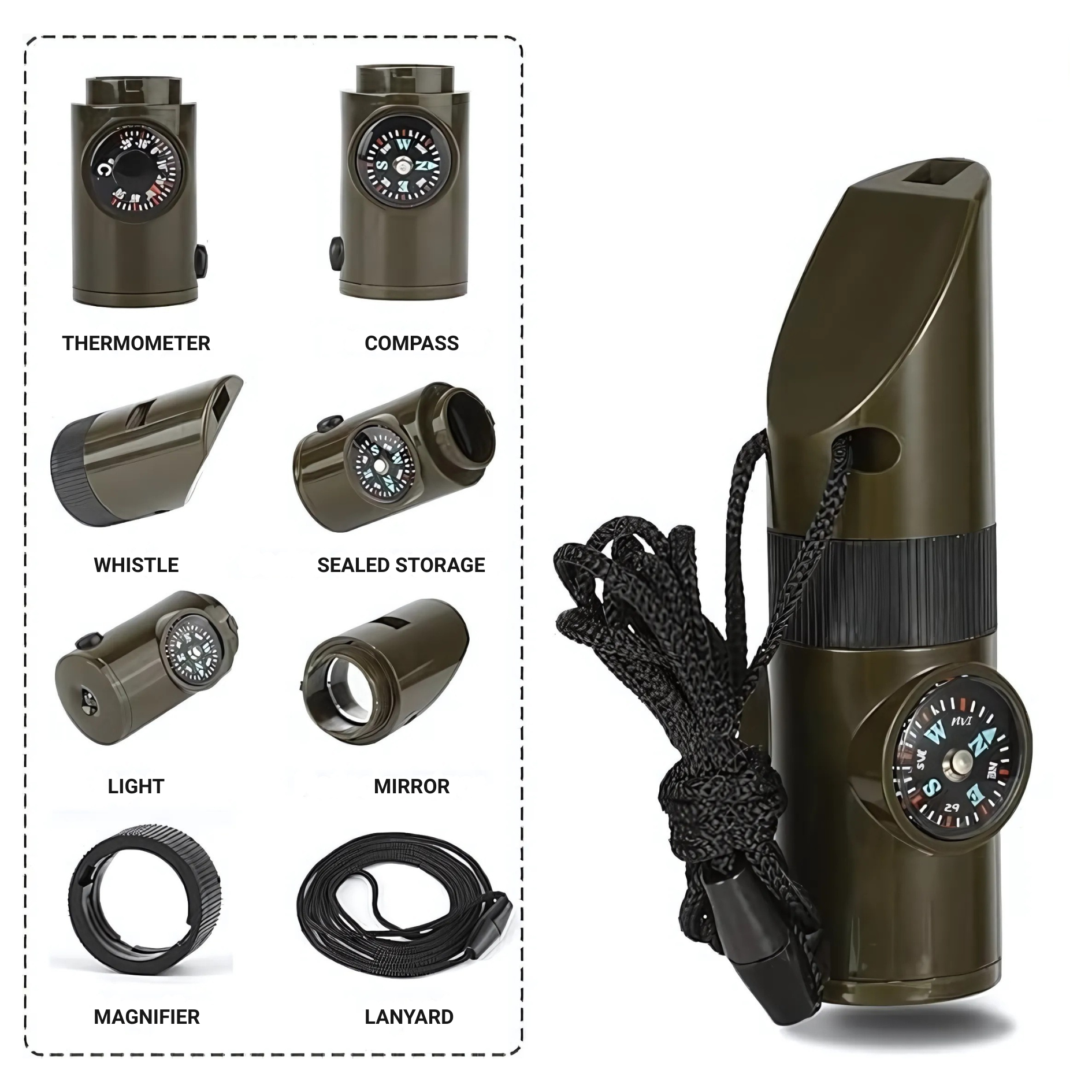 Survival Whistle 7-in-1 Multitool